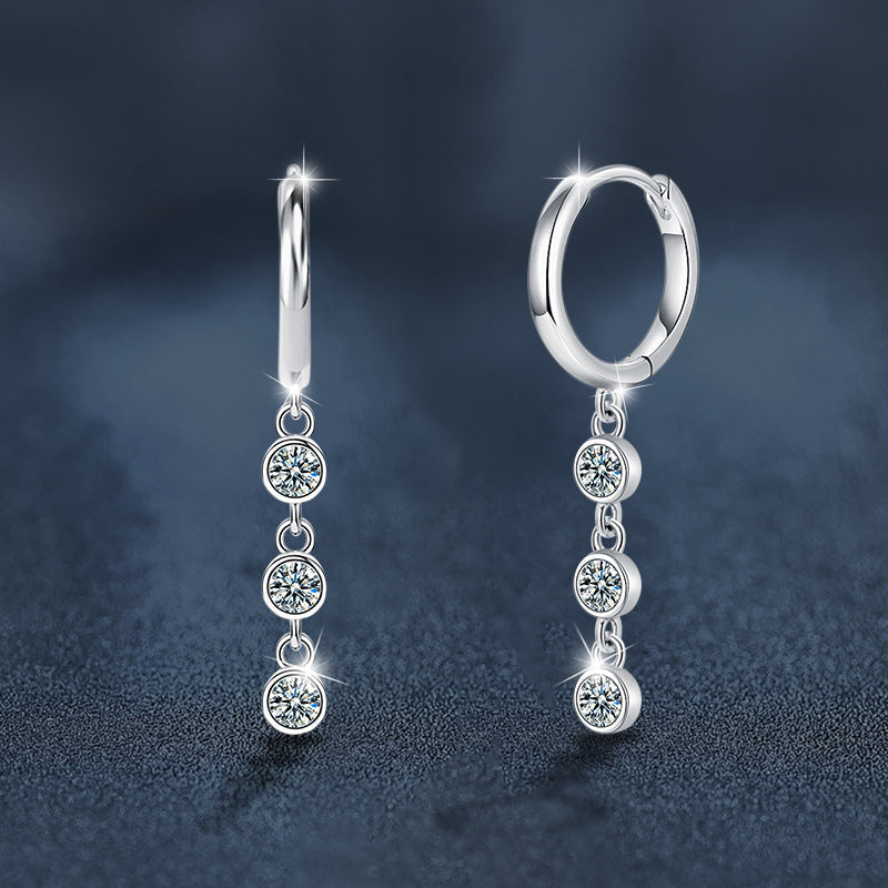 Moissanite Tassel Earrings, High-End 925 Sterling Silver, Minimalist Korean Style, Fresh and Elegant Earrings