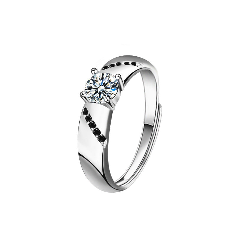 925 Sterling Silver Original Moissanite Couple Rings Ins Silver Jewelry Couple Rings Wedding Dress Suit Jewelry Open Finger Rings Accessories