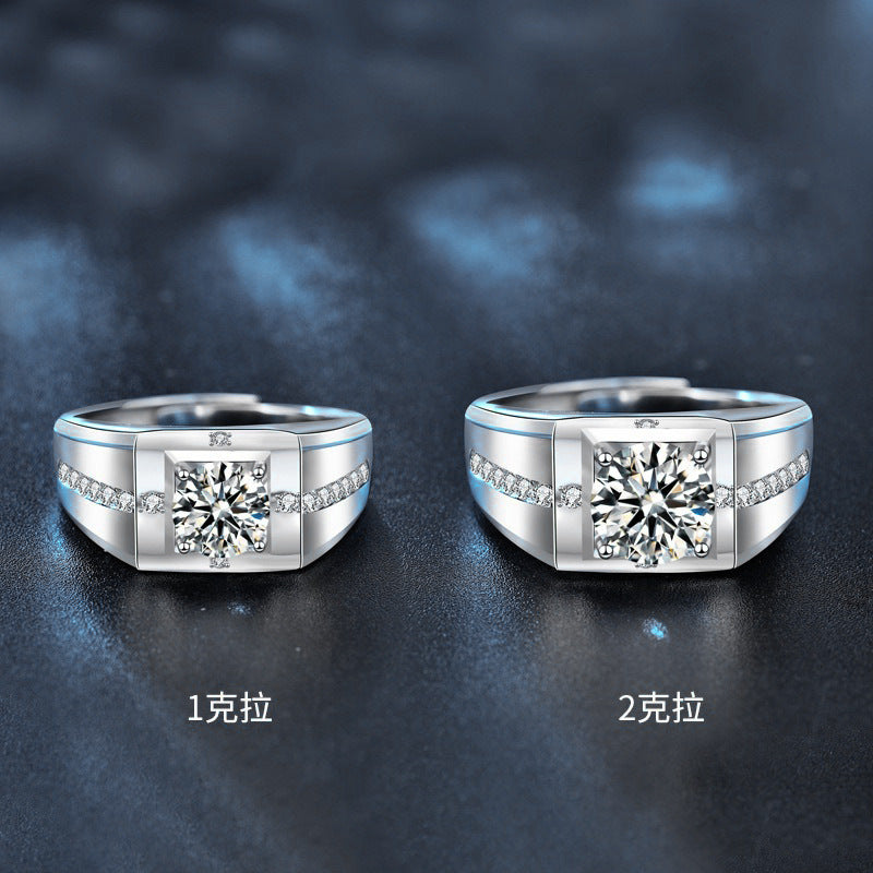 European and American men's ring platinum men's ring Moissanite simulated diamond ring personality domineering