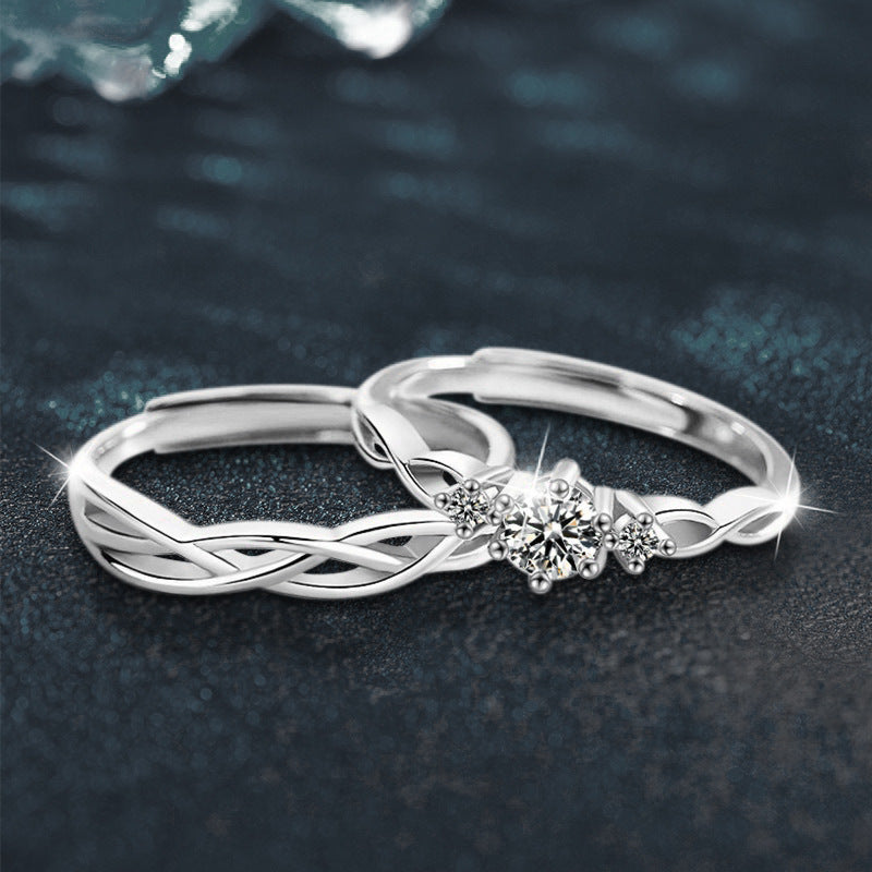 Entwined Love Black Hair Couple Rings 925 Sterling Silver Pair Rings Korean Style Simple Open Moissanite Wedding Engagement Gift Jewelry