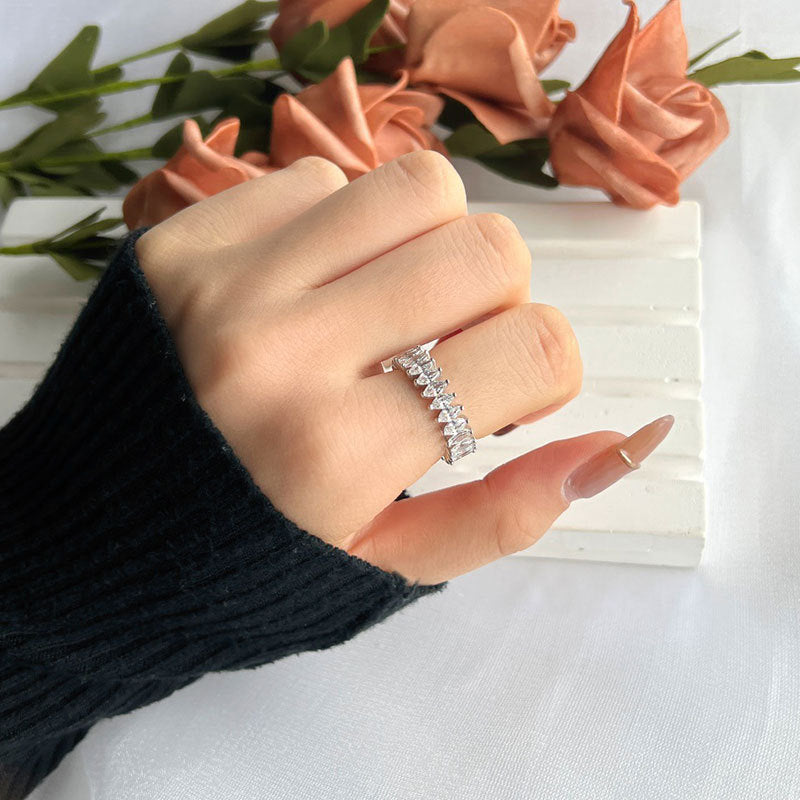 Micro-paved Zircon Ring 925 Silver Jewelry Design Marquise Row Ring European and American Ring Women's Non-fading Cross-border Hot Style