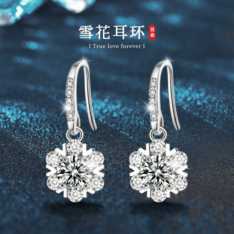 Moissanite Earrings High-end 925 Silver Ins Style Korean New Snowflake Earrings