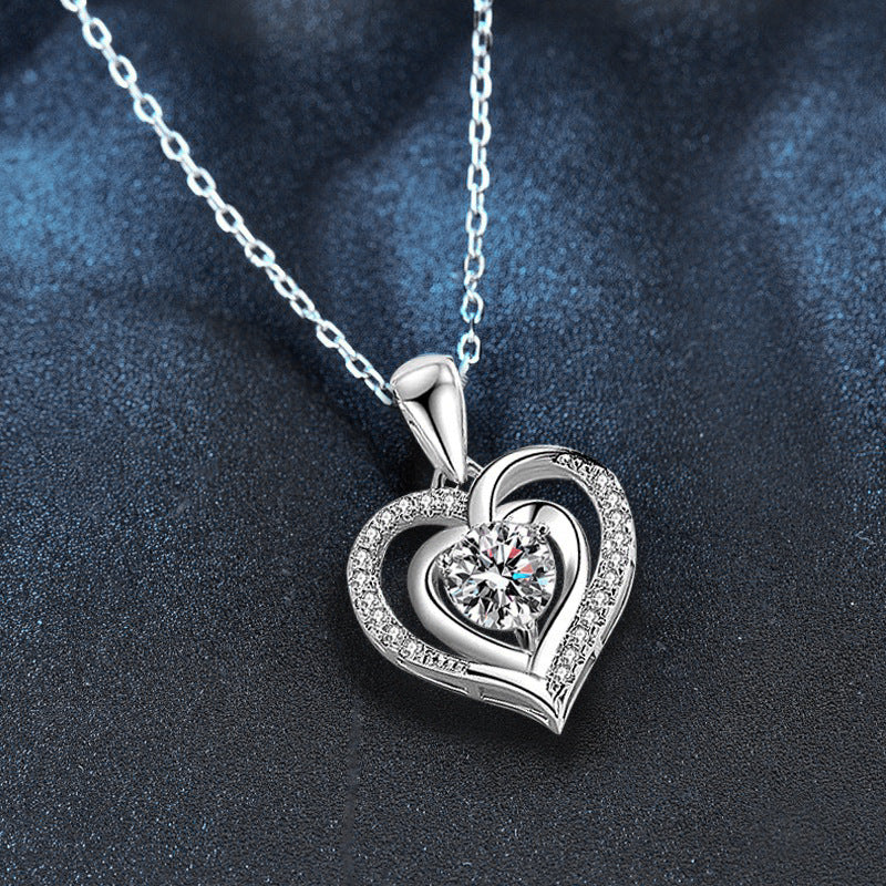 925 Silver Heart Necklace Silver Jewelry Moissanite Trendy Collarbone Pendant Birthday Gift for Girlfriend Accessories