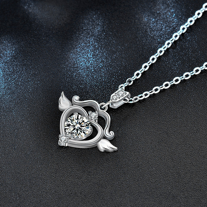 Moissanite Diamond Cupid's Arrow Necklace for Women, 925 Sterling Silver Collar Chain, Personality Creative 520 Silver Pendant Jewelry