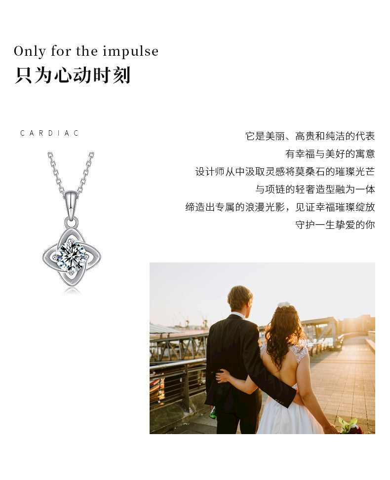 Mossianite Four-leaf Clover Necklace, Women's Korean Style New 925 Pure Silver Pendant Imitation Diamond Collar Jewelry