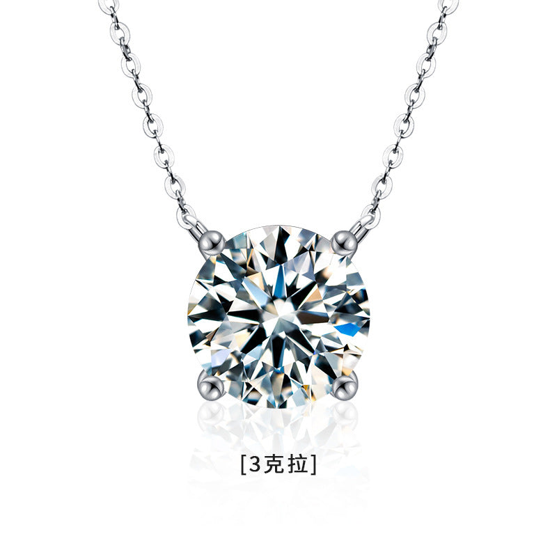 S925 Sterling Silver Moissanite Necklace for Women, Simple Luxury Classic Four-Claw Pendant Collar Jewelry