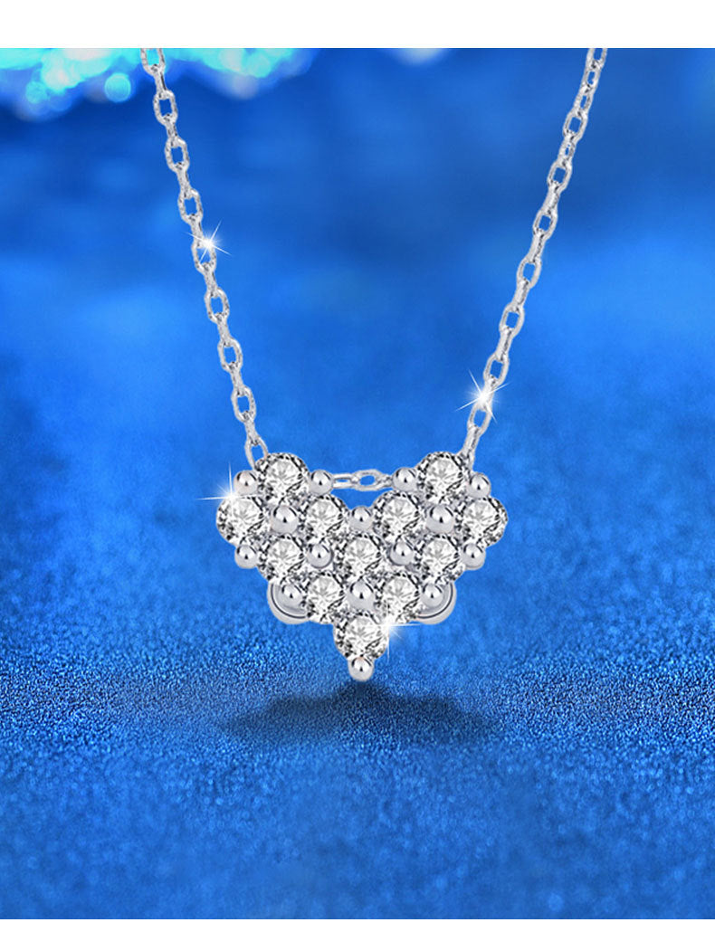 925 Sterling Silver Heart Necklace for Women, Sweet and Cool Style, Spliced Zircon Inlay, One Necklace with Two Ways to Wear, Four-Leaf Clover Necklace, Clavicle Chain