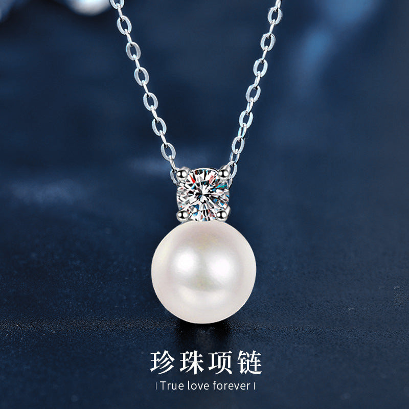S925 Sterling Silver Pearl Necklace, Luxurious Moissanite Necklace, Versatile High-end Sweater Chain, Unique Collar Jewelry