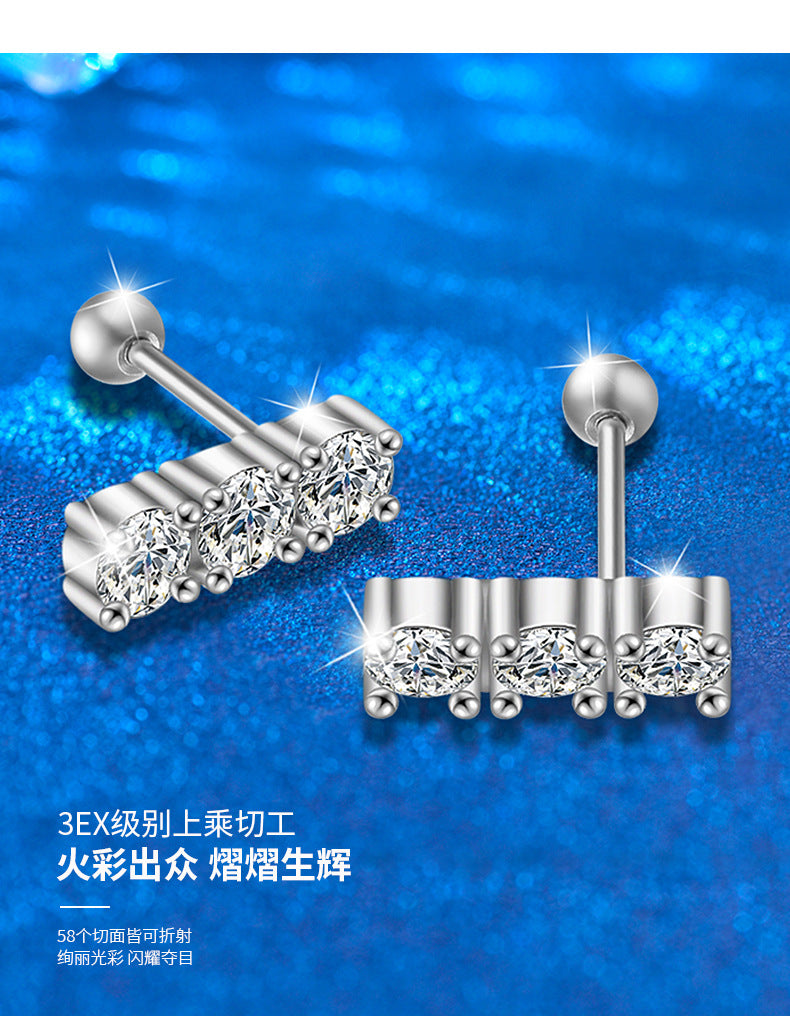 925 Sterling Silver Stud Earrings, Sparkling, Sophisticated, Colorfast Earrings, Moissanite Silver Needle Earrings, Cross-border Sales