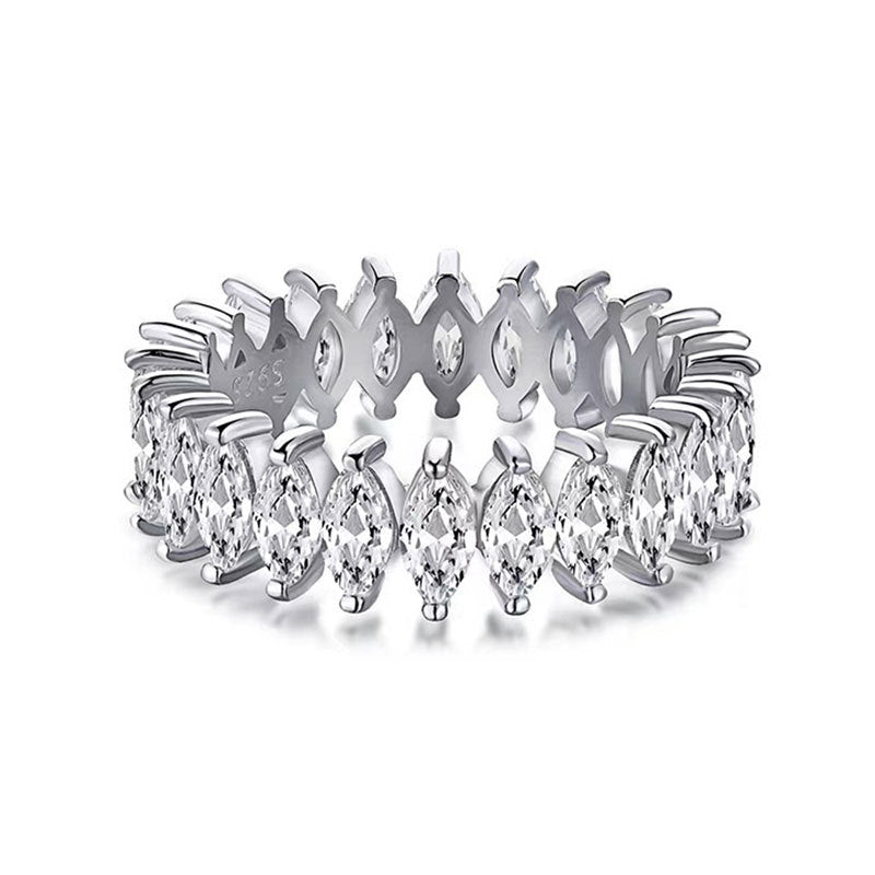 Micro-paved Zircon Ring 925 Silver Jewelry Design Marquise Row Ring European and American Ring Women's Non-fading Cross-border Hot Style