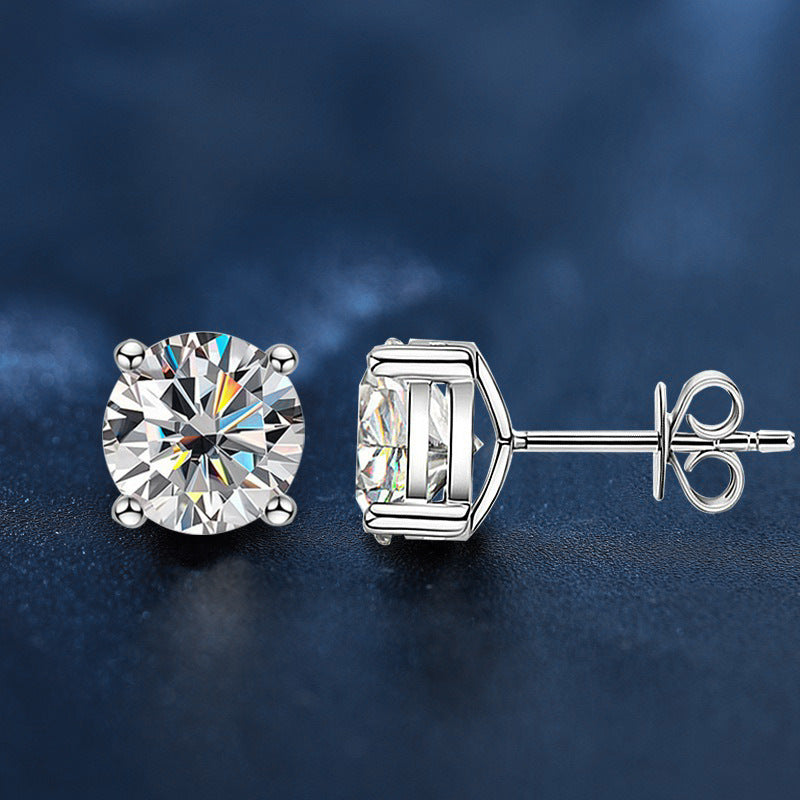 New 2 Carat Moissanite Niche Design Celebrity Earrings 925 Sterling Silver Fashion Square Four-Claw Ear Stud Empty Setting