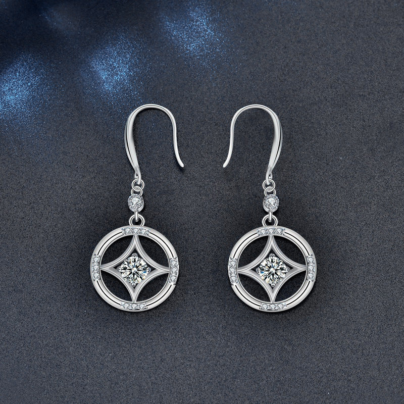 925 Silver Chinese Retro Earrings Copper Coin Tassel Earrings New Moissanite Stud Earrings Simple and Versatile Accessories