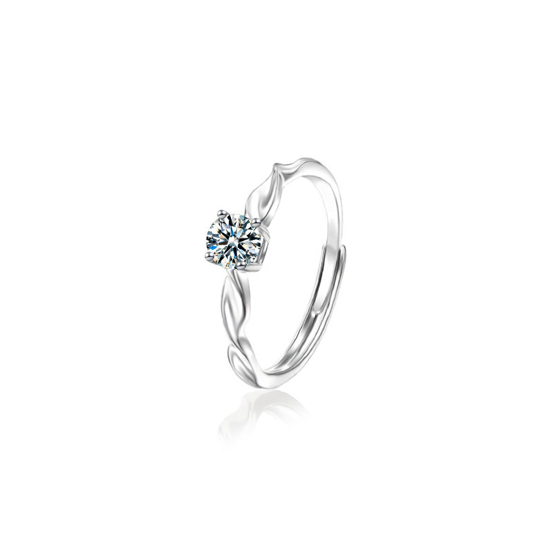 S925 Sterling Silver Braided Moissanite Couple Rings Korean Style Temperament Simple Men and Women Couple Rings Open Adjustable Finger Rings