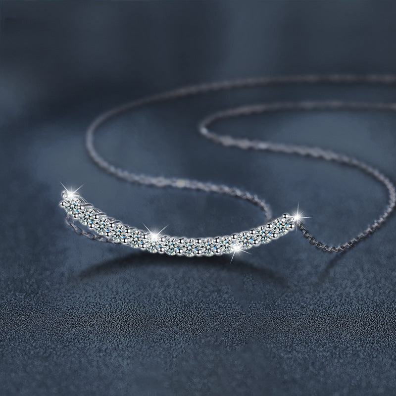 925 Sterling Silver Smile Necklace T Smile Face Necklace High Version Moissanite Pendant Clavicle Chain Jewelry Cross-border Hot Sale