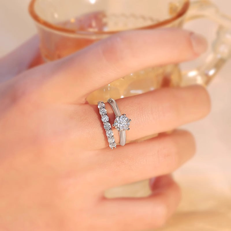 S925 Sterling Silver Moissanite Ring, Diamond Closed Ring, Seven Princess Moissanite Ring, Tail Ring