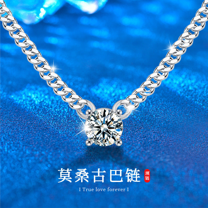 Moissanite Cuban Chain Necklace Men's Chain 925 Silver Jewelry Clavicle Chain Non-Fading Pendant