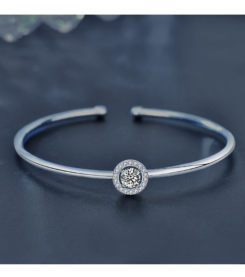 Moissanite 925 Sterling Silver Bracelet Women's Jewelry Simple Open Bangle Silver Jewelry Wholesale Bracelet Round Bangle Ins