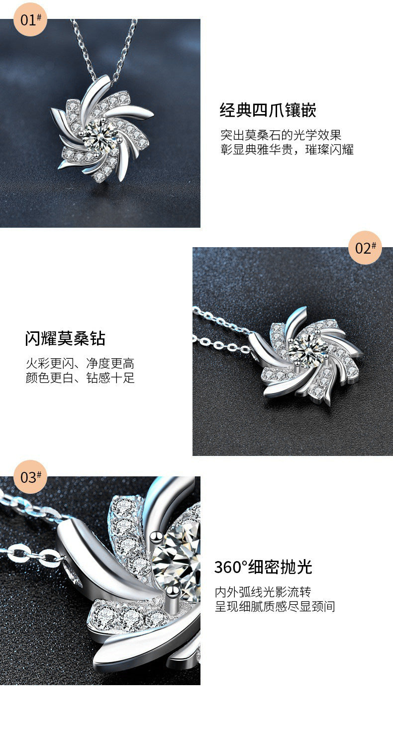 Windmill necklace for women, S925 pure silver pendant, European and American trendy luxury, unique design, moissanite, collar necklace for girlfriend