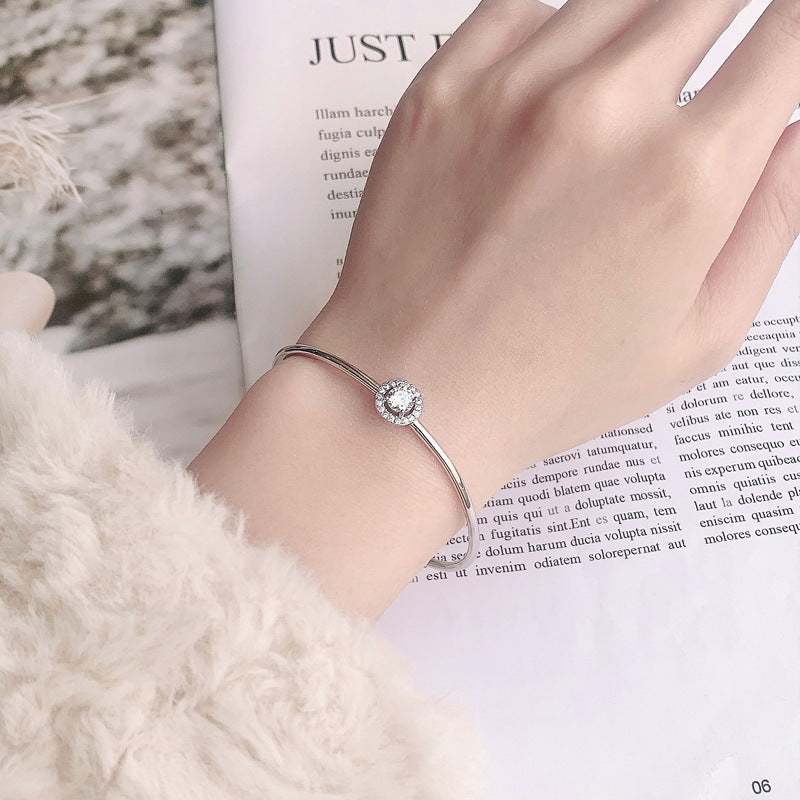 Moissanite 925 Sterling Silver Bracelet Women's Jewelry Simple Open Bangle Silver Jewelry Wholesale Bracelet Round Bangle Ins