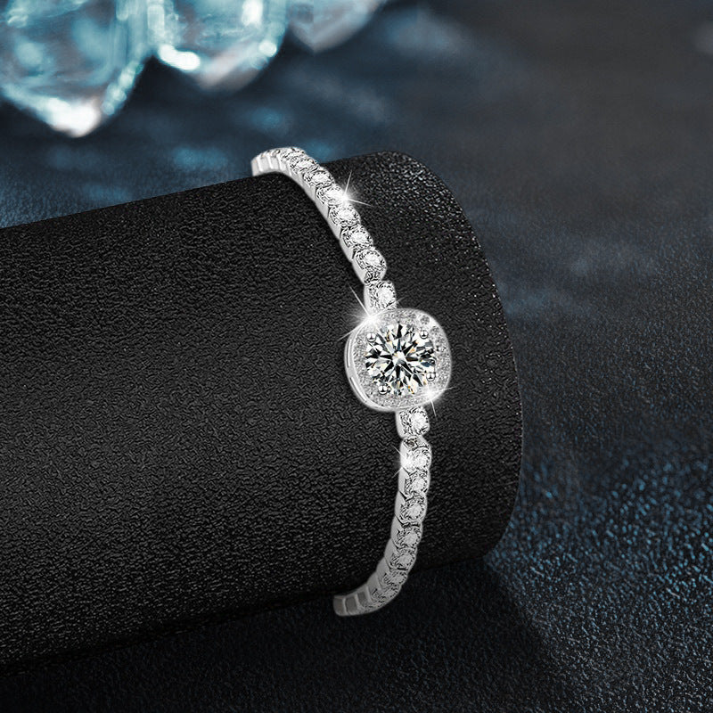 925 sterling silver bracelet for women light luxury niche starry sky square bag moissanite bracelet