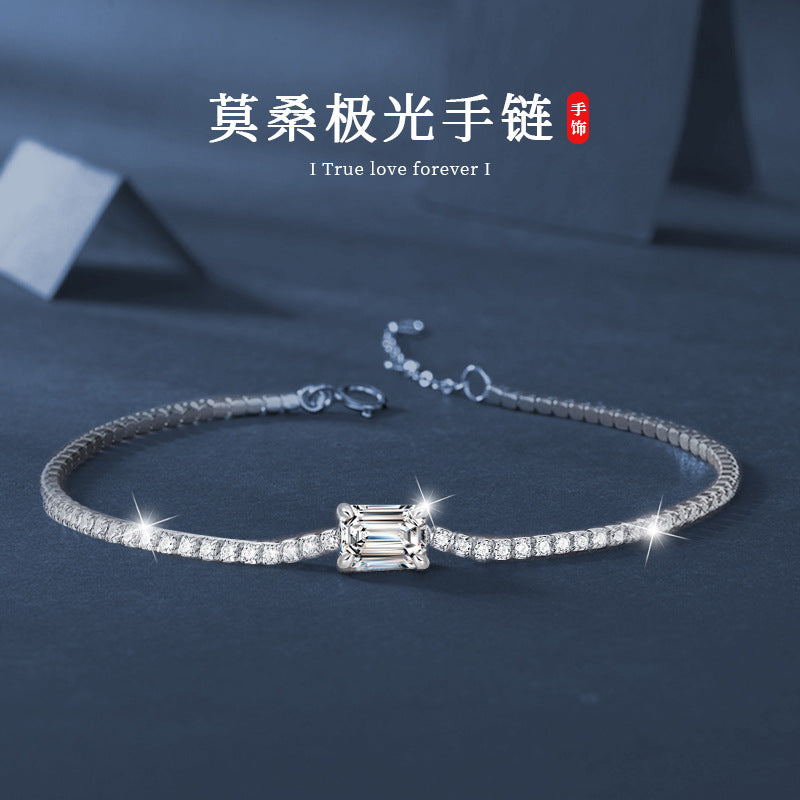 S925 Sterling Silver Moissanite Aurora Bracelet Women's Niche High-End Minimalist Cross-Border Hot-Selling Jewelry Manufacturer Wholesale