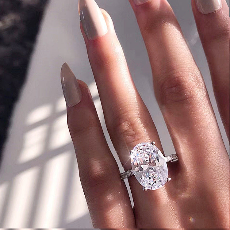 925 Silver Zirconia Dove Egg Ring Women's European and American Oval Shaped Engagement Ring Jewelry Cross-border Foreign Trade