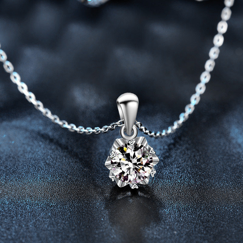 925 Silver Six-pointed Star Snowflake Necklace, Women's European and American Moissanite Collar Pendant Accessories, Fashion Jewelry