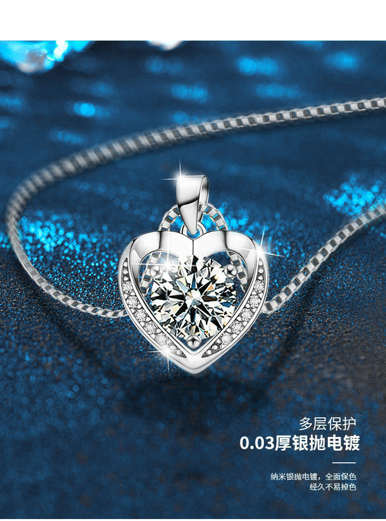 Moissanite necklace jewelry for women, high-end 925 silver heart pendant collar chain