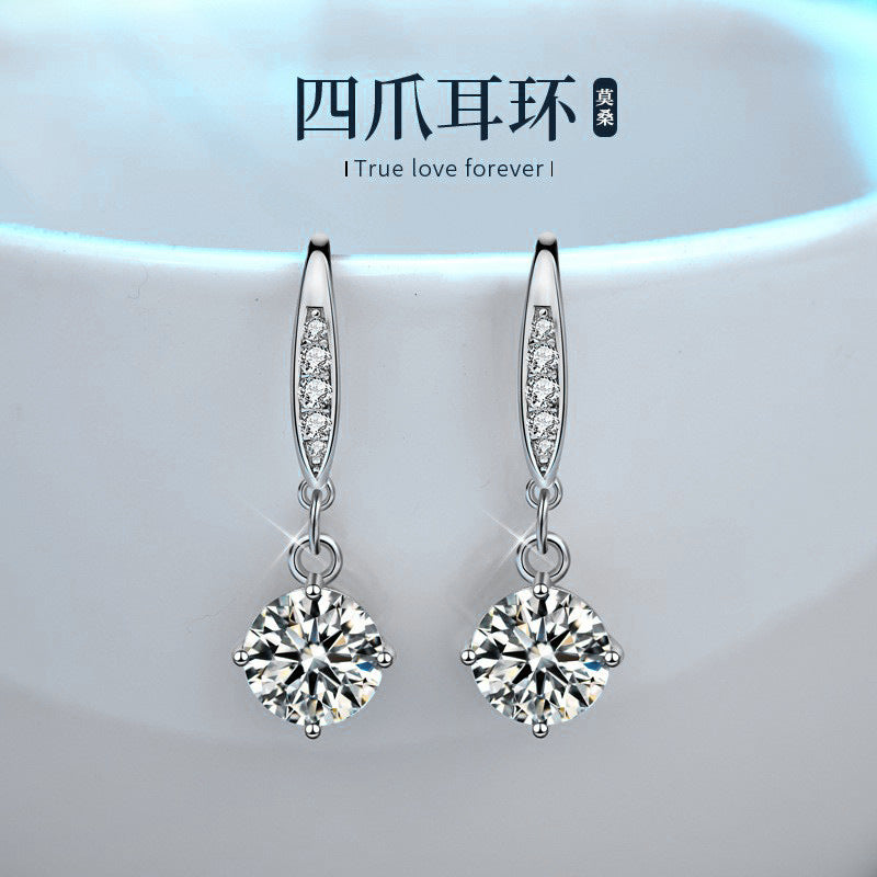 Wholesale 925 Sterling Silver Earrings Summer Moissanite Ear Hooks Korean Dongdaemun Temperament Simple Earrings Ear Accessories