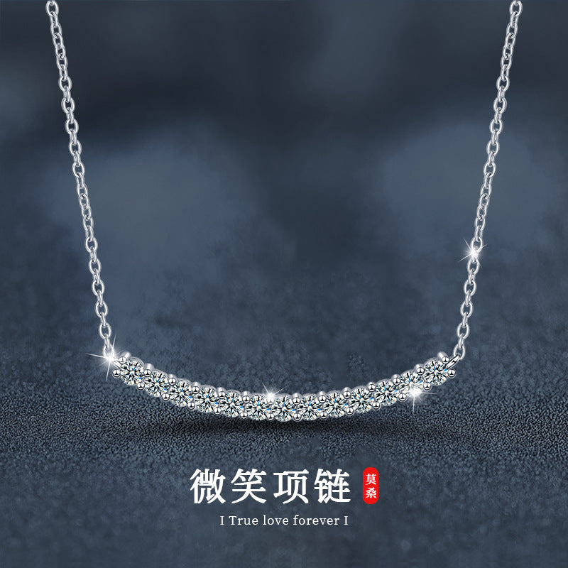925 Sterling Silver Smile Necklace T Smile Face Necklace High Version Moissanite Pendant Clavicle Chain Jewelry Cross-border Hot Sale