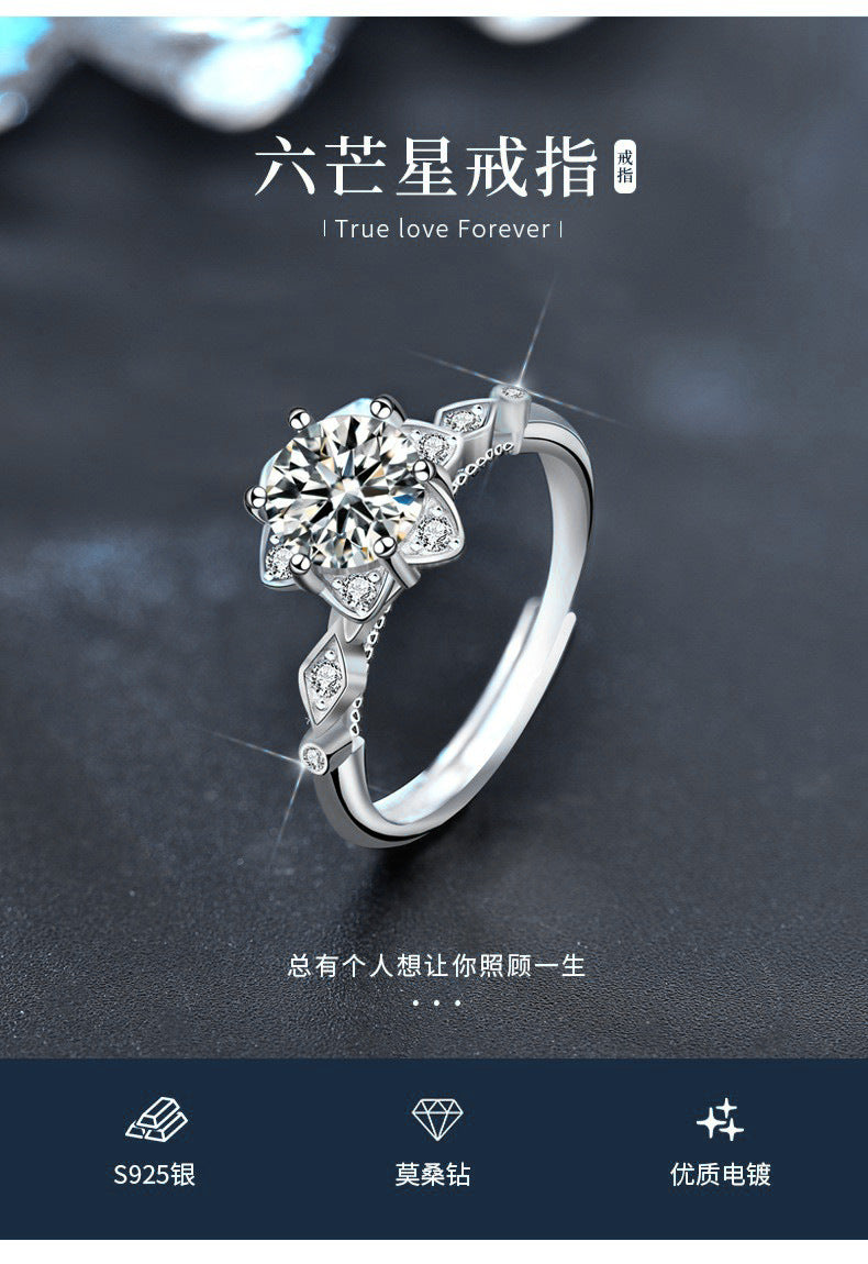 Original 925 Sterling Silver Ring for Women, Minimalist Moissanite Hand Jewelry, Unique Hexagram Fashion Engagement Ring