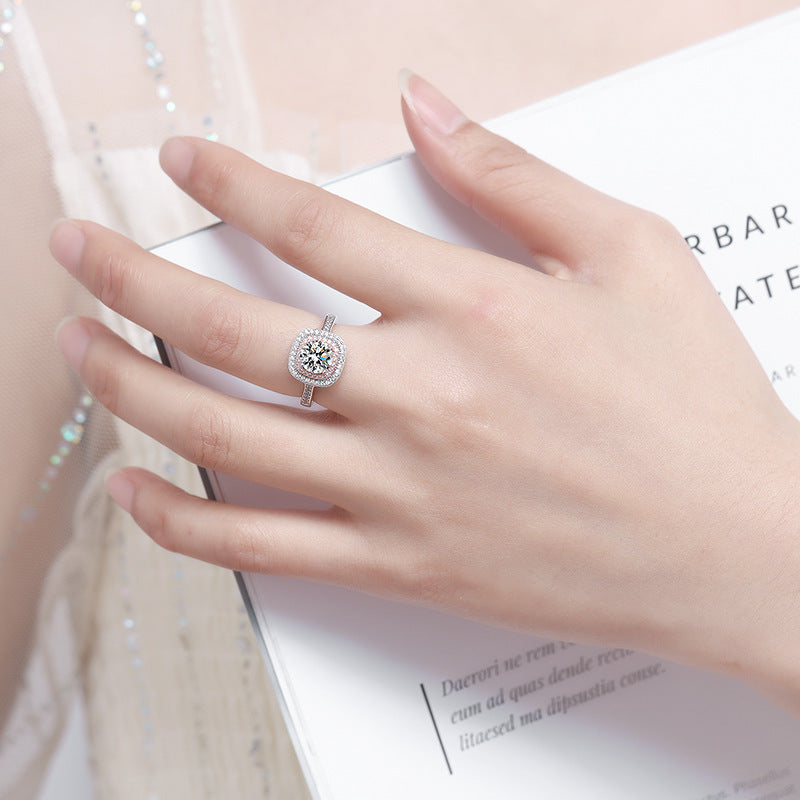 Moissanite ring, 925 silver, unique and luxurious high-end ice sugar square package ring for women, cross-border best-selling accessory