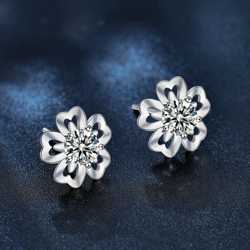 Sakura Stud Earrings for Women, Summer Literary Style, Moissanite Diamond Earrings, New Original 925 Silver Needle Fairy Flower Earrings
