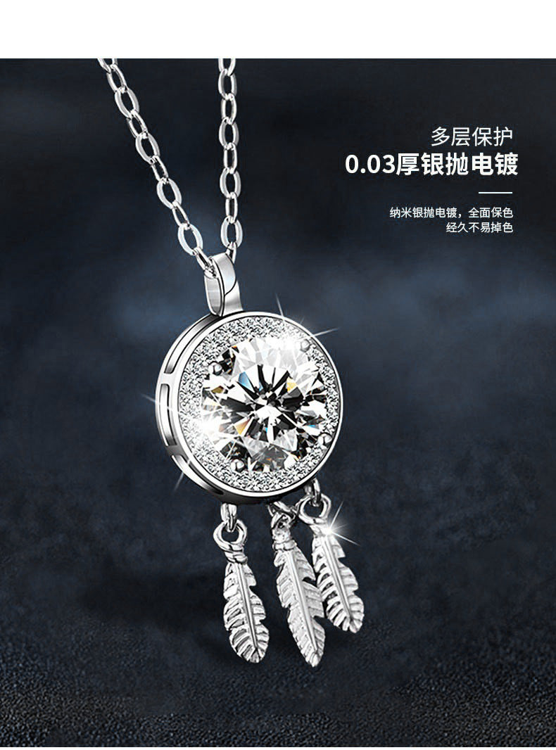 Mossianite 925 Sterling Silver Dreamcatcher Necklace for Women, High-end Luxury, Fade-resistant Collar Pendant Cross-border Accessories