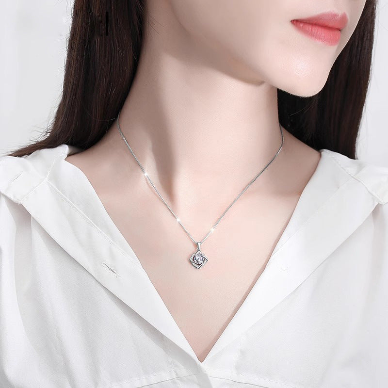 925 Sterling Silver Windmill Necklace for Women, Korean New Gem Moissanite Pendant, Temperament Clavicle Necklace Accessories