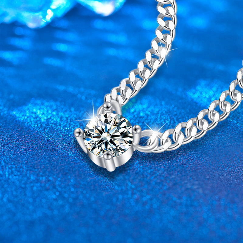 Moissanite Cuban Chain Necklace Men's Chain 925 Silver Jewelry Clavicle Chain Non-Fading Pendant