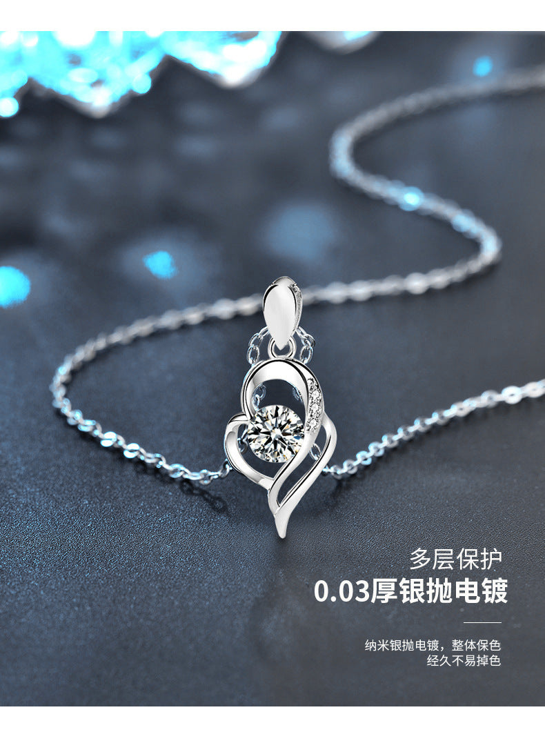 925 Silver Angel Wing Necklace, Women's Ins Style, Moissanite Heart Pendant Jewelry, Couples
