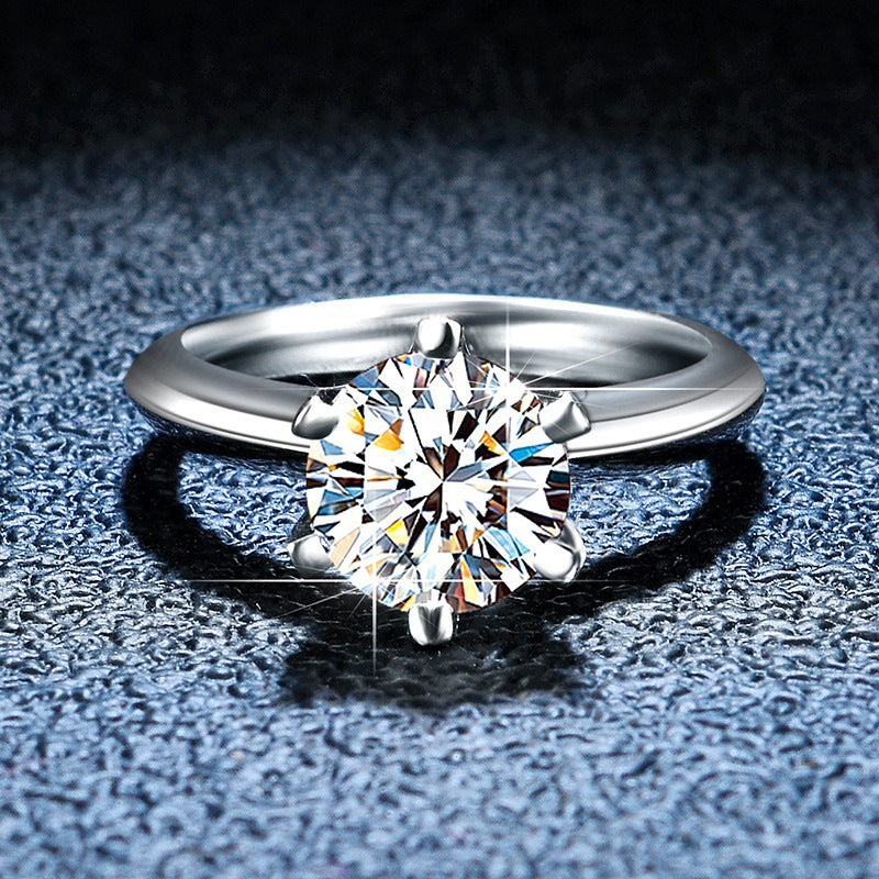 925 Silver Ring Simple Six-Prong Ring Holder Zhou Family Same Style Moissanite Women's Ring Accessories Ins