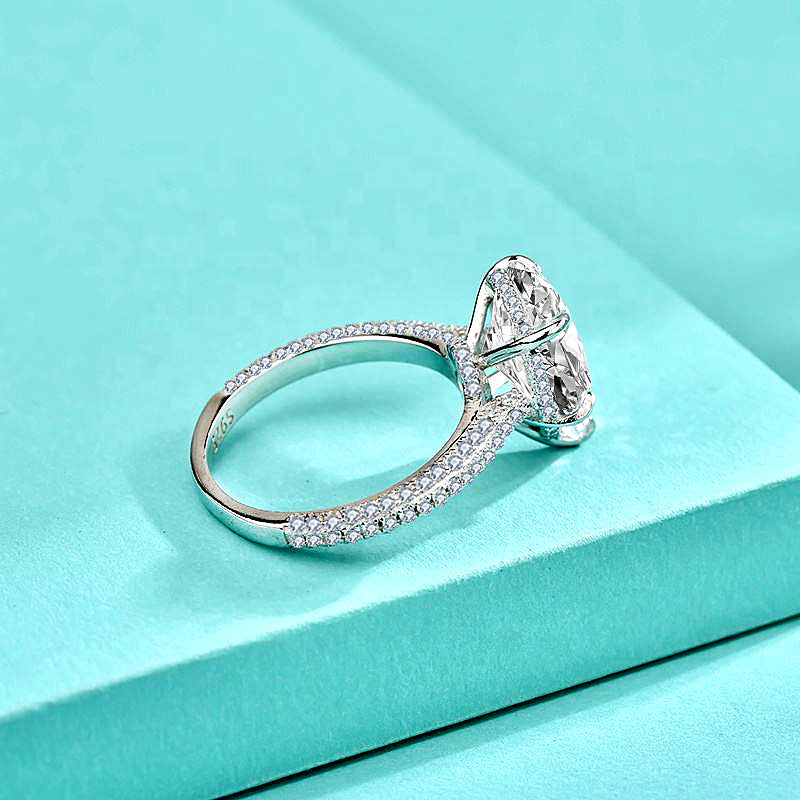 925 Sterling Silver Teardrop Tapered Zircon Ring Women's Exaggerated Personality Dove Egg Five-Claw Diamond Ring Platinum Cross-Border Jewelry