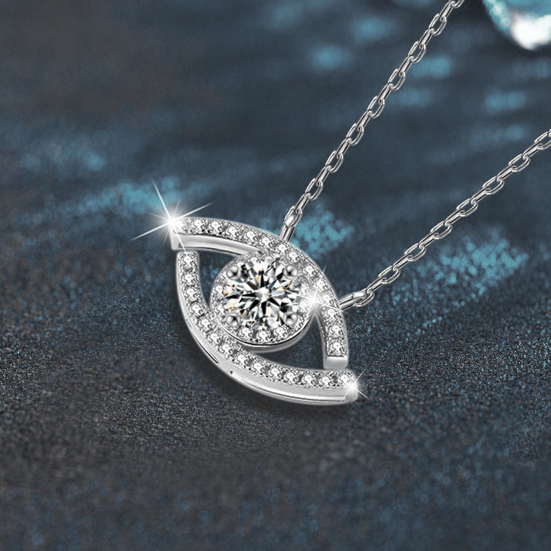 Cross-border necklace 925 pure silver women's moissanite demon eye pendant accessory jewelry high-end collar chain bestseller