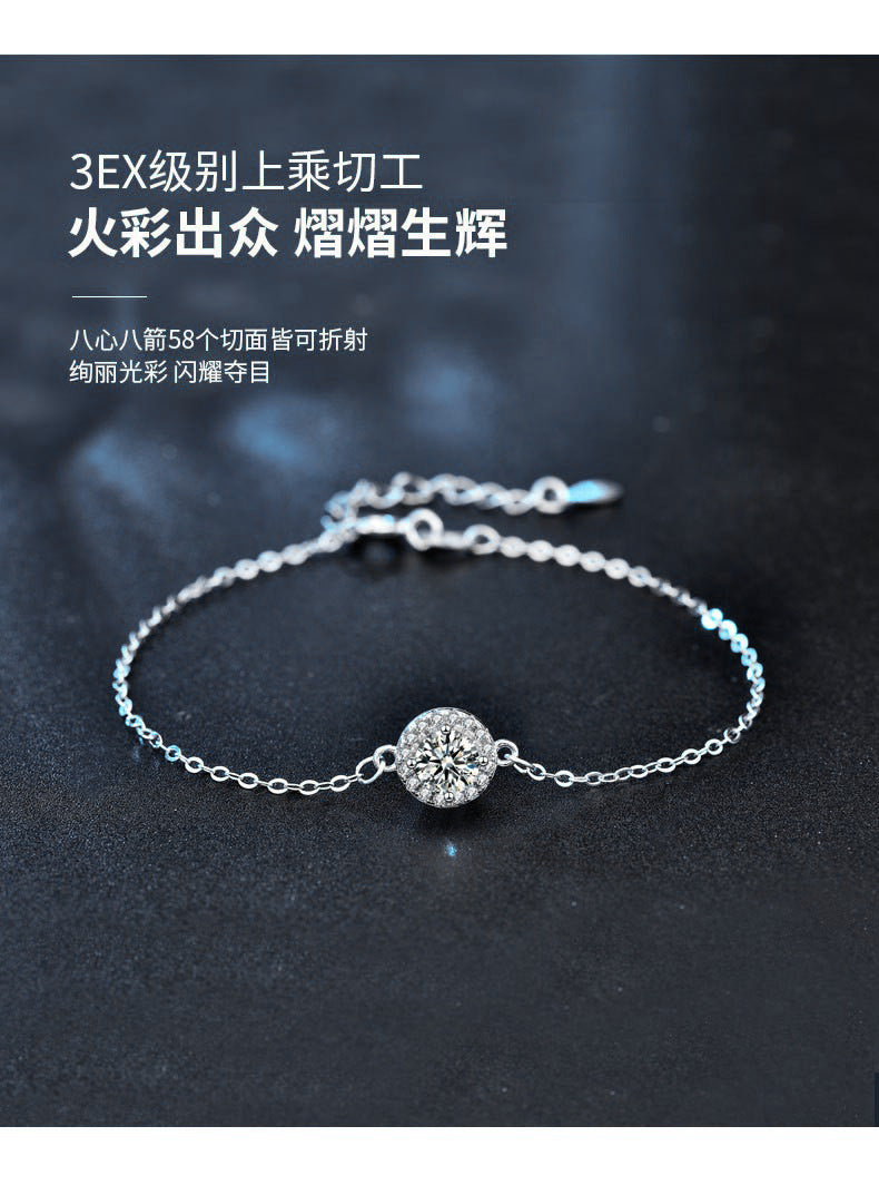 Moissanite 925 sterling silver summer small fresh round bracelet girls niche bracelet best friend gift