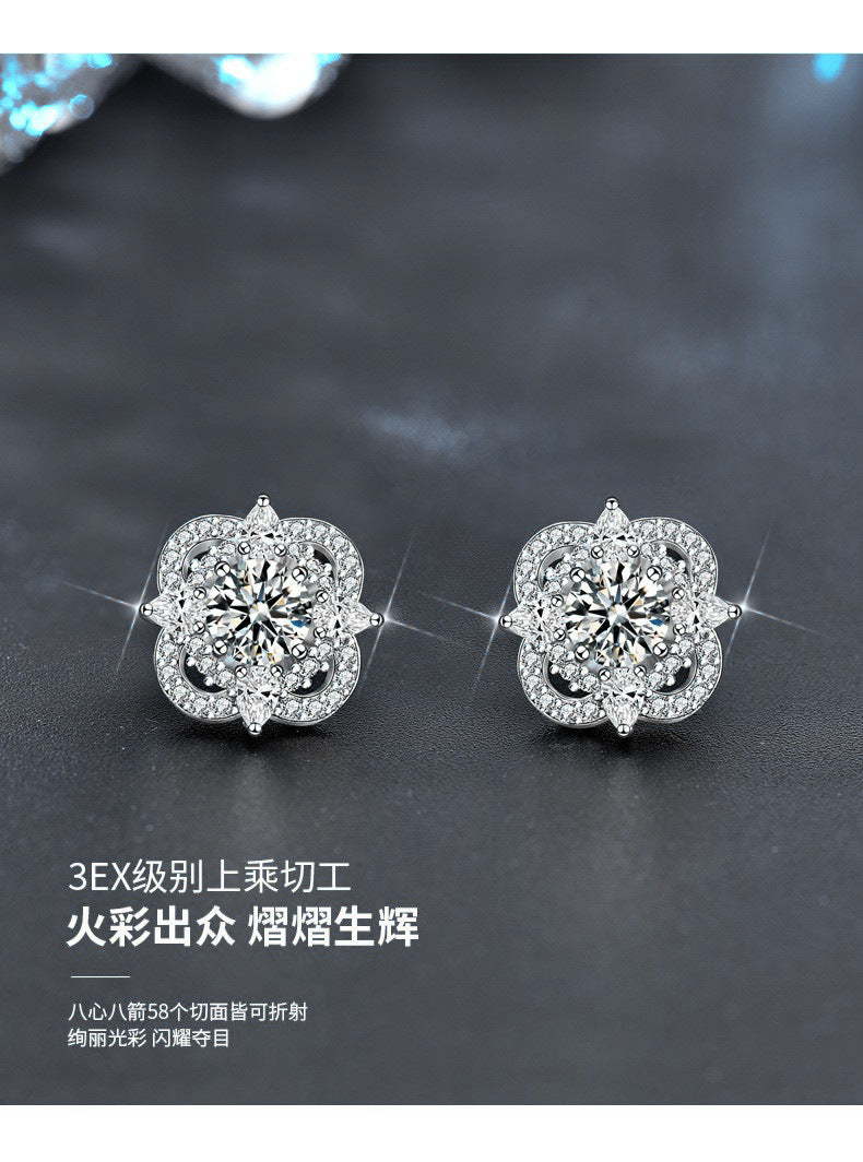 925 Silver Women's Four-leaf Clover Earrings, High-end Moissanite Jewelry, Stylish Korean-style Earrings