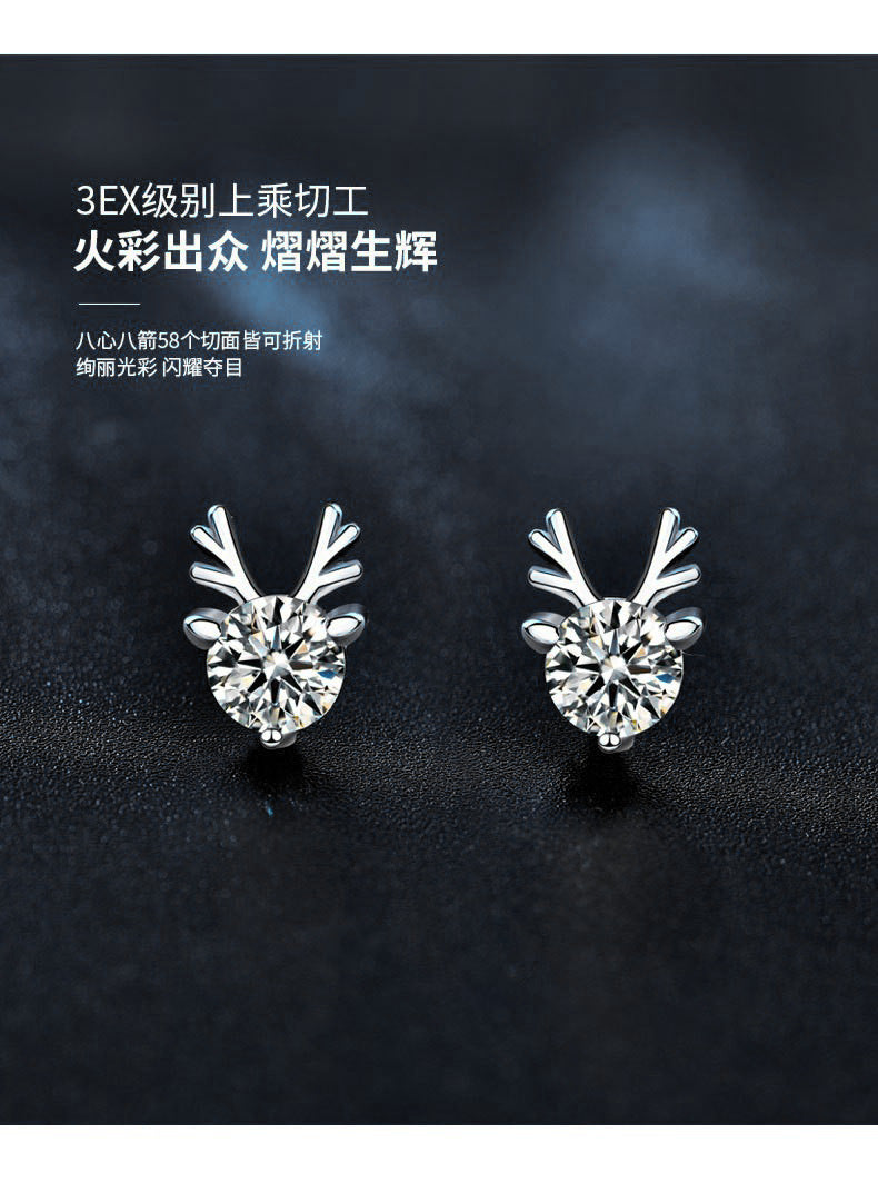 Moissanite Christmas earring wholesale 925 pure silver reindeer earring accessories, stylish and cute ear jewelry for Instagram