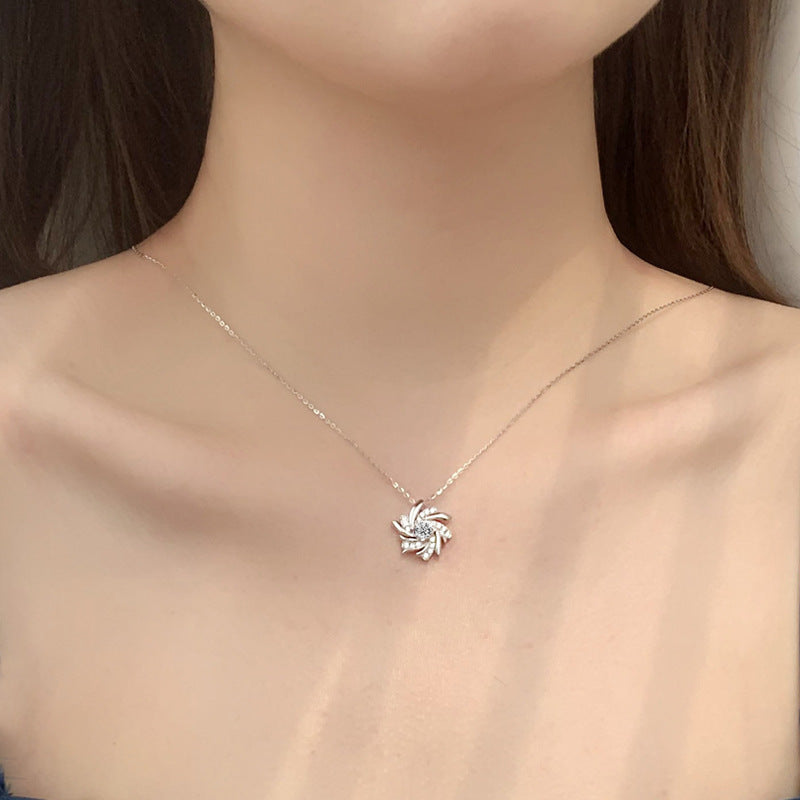 Windmill necklace for women, S925 pure silver pendant, European and American trendy luxury, unique design, moissanite, collar necklace for girlfriend