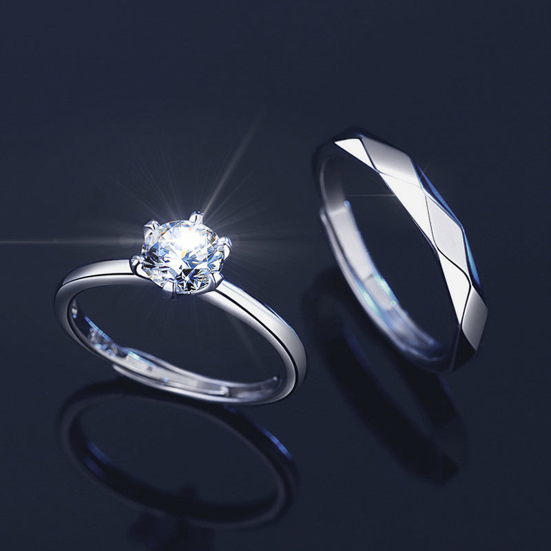 Couple Rings 925 Sterling Silver Moissanite Ring Minimalist Six-Prong Diamond Ring Plain Band Wedding Proposal Gift for Girlfriend