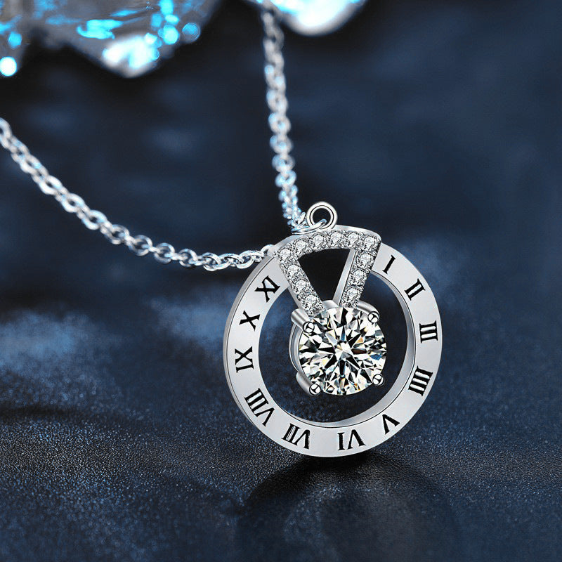 925 Silver Knit Chain Necklace for Women, High-end Long Simple Moissanite Pendant, Autumn Winter Collar Chain