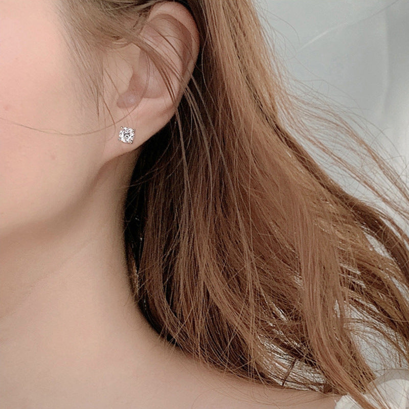 Four-prong screw post earring, 925 silver, simple and unique delicate silver needle earrings