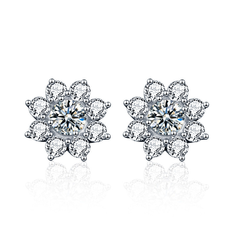 925 Sterling Silver Sunflower Stud Earrings for Women, Korean Style, Versatile, New Moissanite Personality Earrings, Valentine's Day Gift