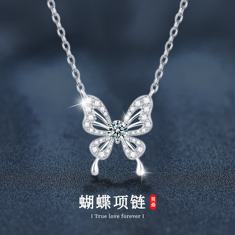 Moissanite Butterfly Necklace High-end 925 Silver Jewelry New Style Phantom Butterfly Pendant Lightweight Luxurious Collar Chain Cross-border Hot Seller