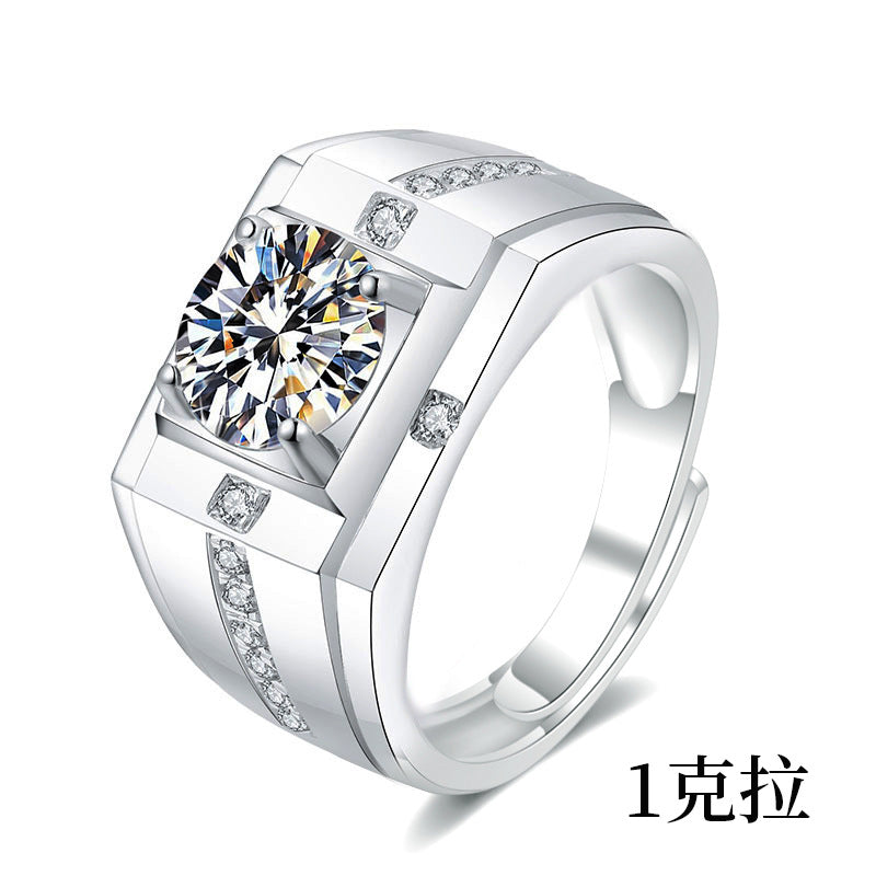 European and American men's ring platinum men's ring Moissanite simulated diamond ring personality domineering